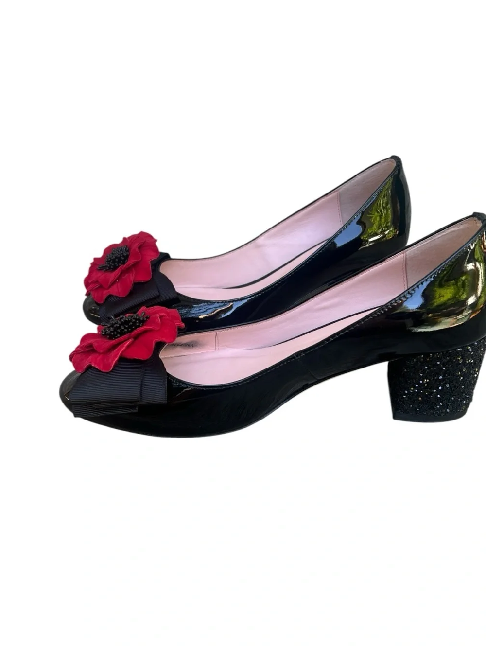 Kate Spade New York Milford Black Patent Leather Glitter block heel SZ. 6.5